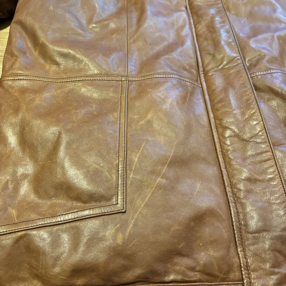 Vintage‎ Eddie Bauer Leather Goose Down Jacket Men's L Parka Coat Brown 80s 90s